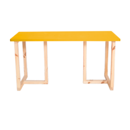 Mesa cavalete M com Tampo Amarelo e Cavalete em Pinus