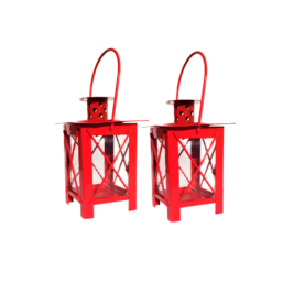 Mini lanterna vermelha em metal e vidro (unidade)