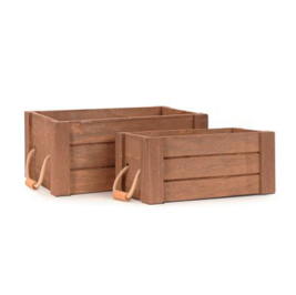 Mini caixote M marrom em madeira com alça (unidade)