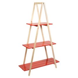 Escada/estante pinus com prateleiras vermelha